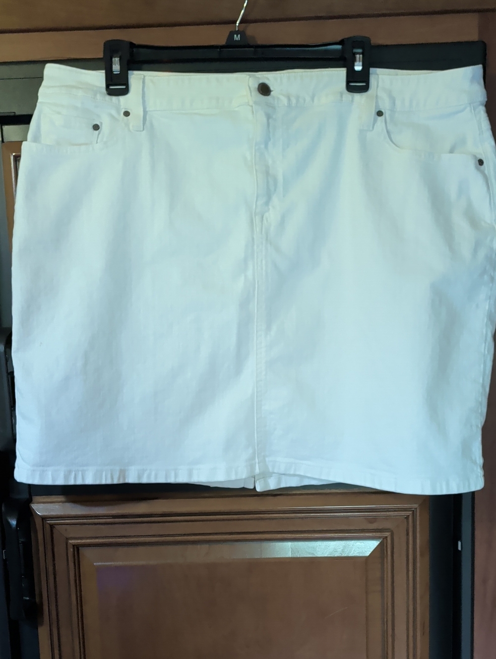 L.L. Bean White Denim Midi Skirt
